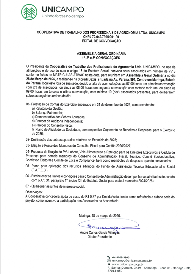 Edital de Convocação da AGO 2026